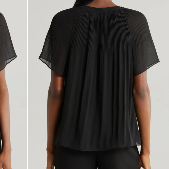 Halogen Black Sheer Pleated Release Pleat Blouse, XL - Picture 2 of 8